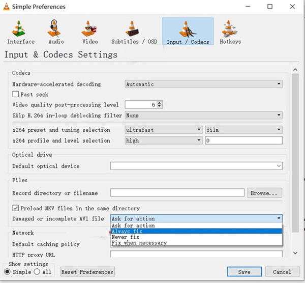 VLC Video Settings