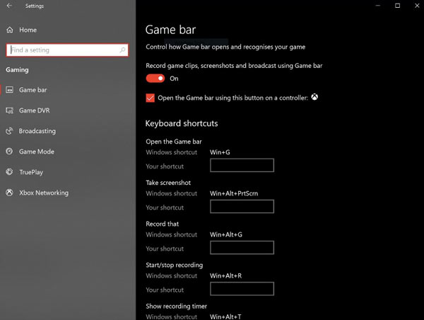 Игровая панель Windows 10