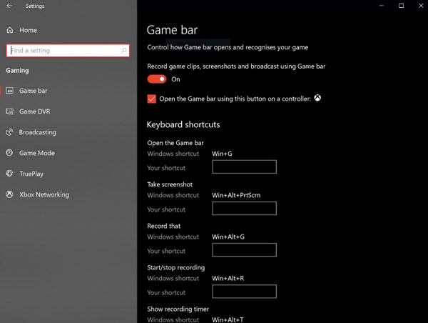 Barra de jogos do Windows 10