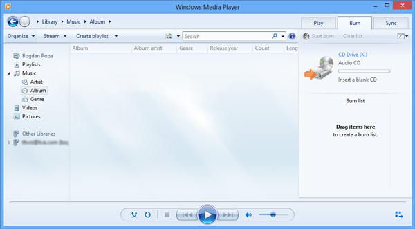 Windows Media Player az adatok lejátszásához