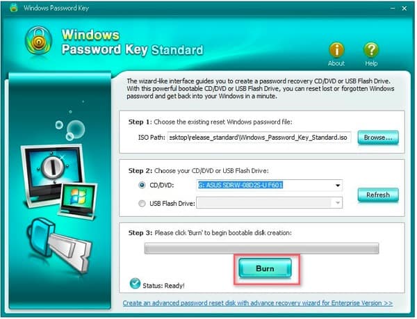 Windows Password Klíč Standardní Burn