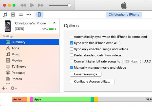 Activer le partage de fichiers iTunes sans fil