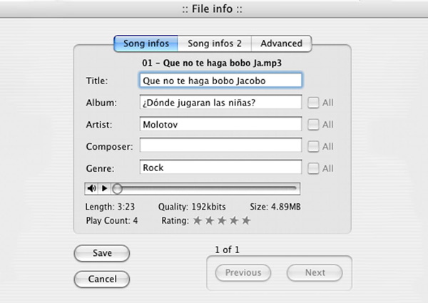 YamiPod Editar información de la canción