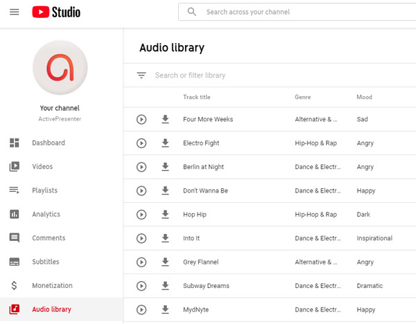 Libreria audio di YouTube Aggiungi musica gratis