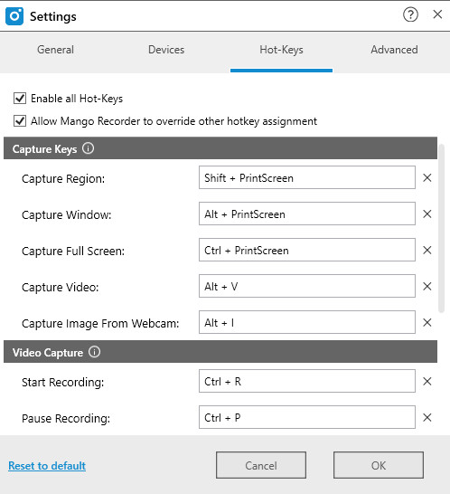 Tinytake hotkeys