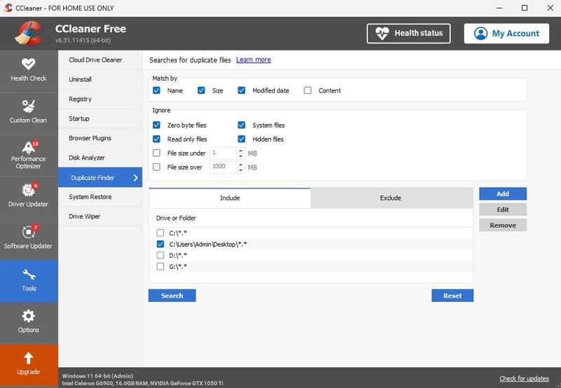 CCleaner&nbsp;: Trouver les doublons