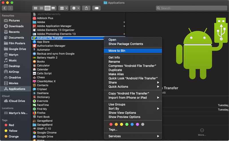 Удалить Android File Transfer