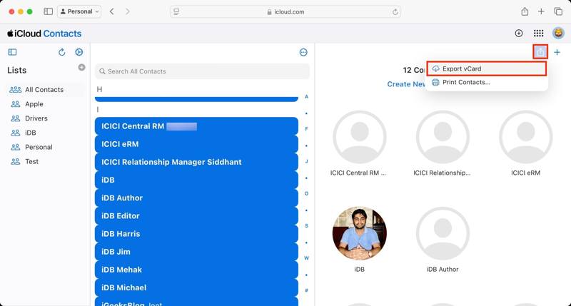 Export iCloud Contact