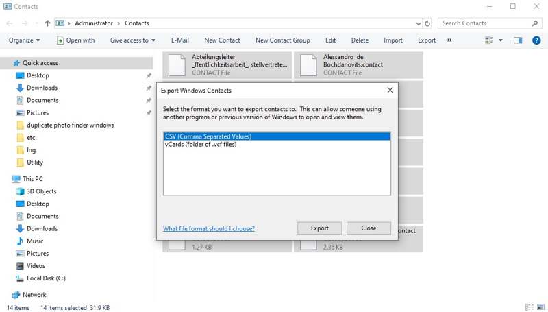 Export Windows Contact