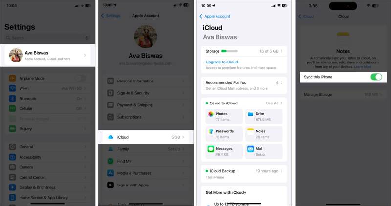 Synchronizace poznámek iPhone