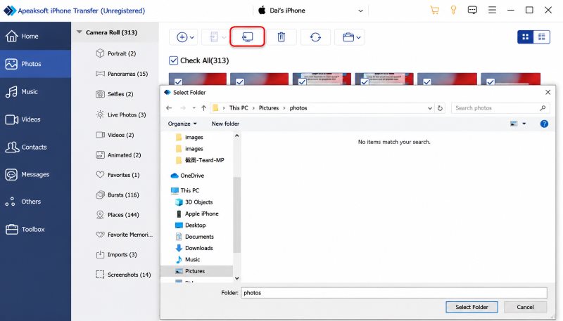 Apeaksoft iPhone Transfer Export