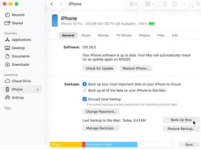 Finder Transfer iPhone Back Up Now