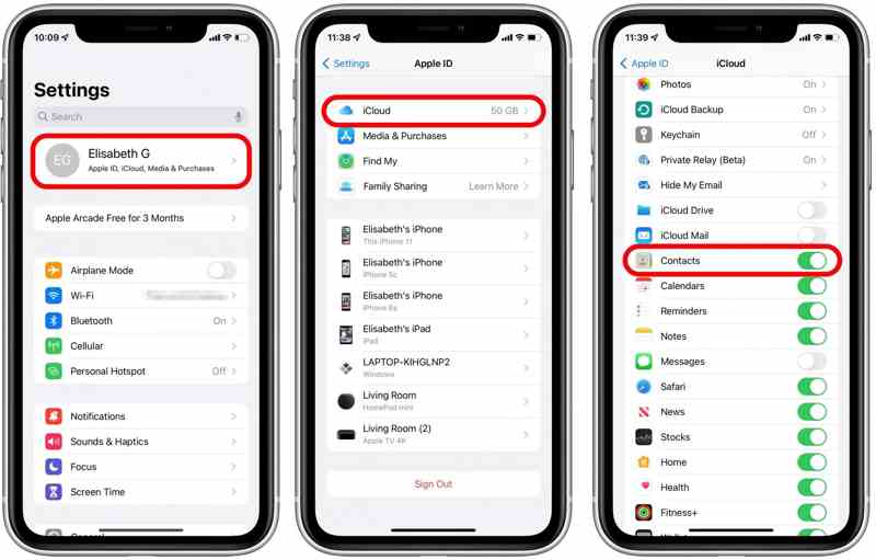 Синхронизировать контакты iCloud