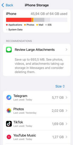 iPhoneのストレージ容量を確認する