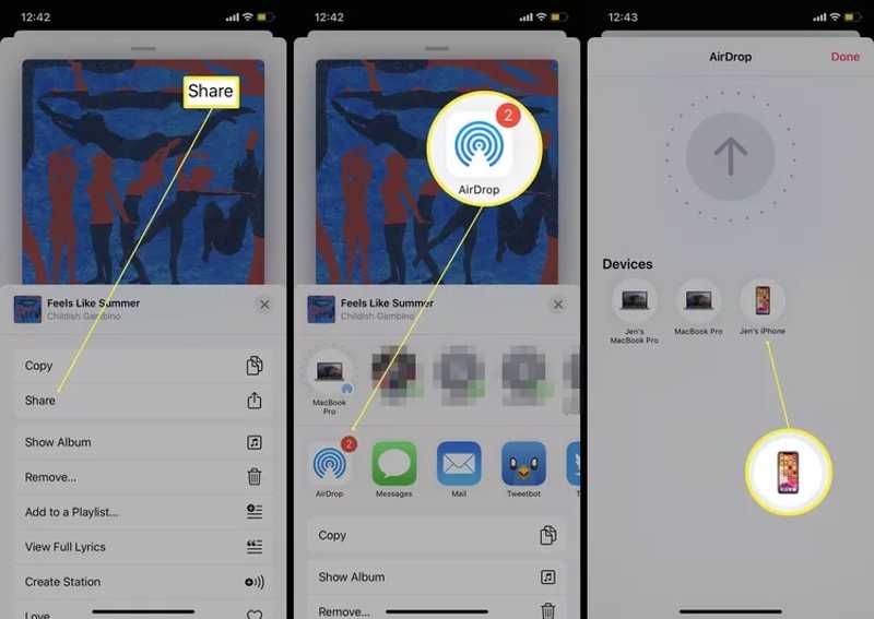 通过隔空投送分享歌曲