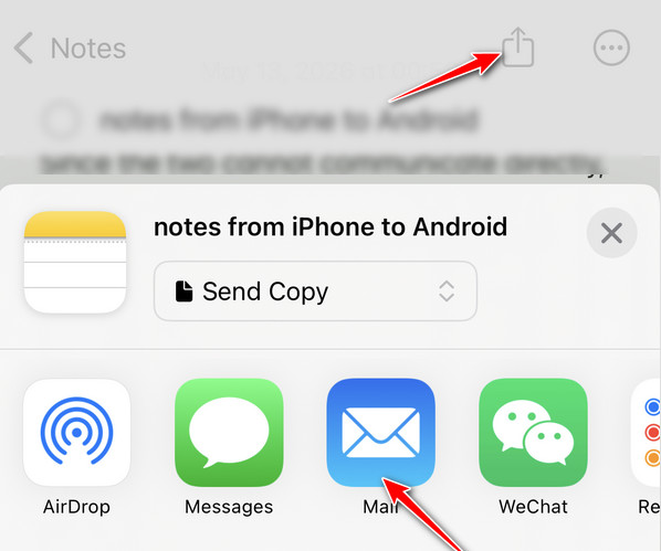 メールを使ってiPhoneからAndroidにメモを転送する