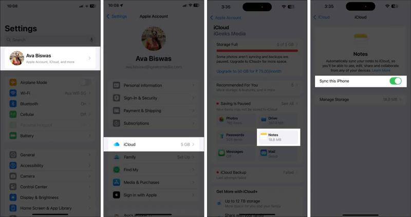 Синхронизация заметок iPhone