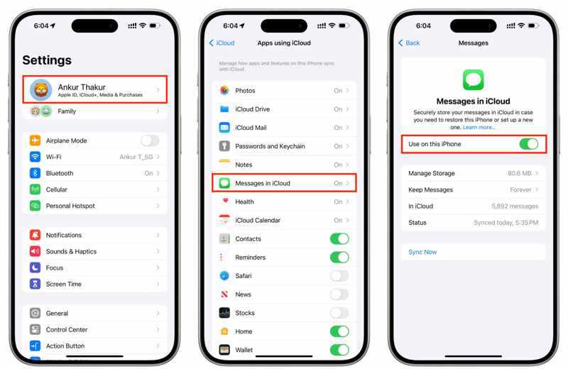 Sync Message iCloud iPhone