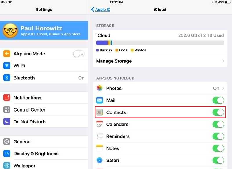 Синхронизация контактов iPad