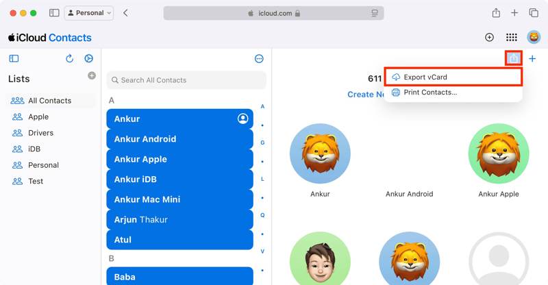 Exportera iCloud-kontakt