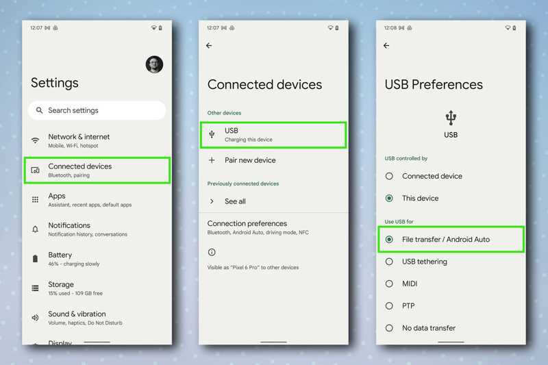USB átviteli fájl beállítása