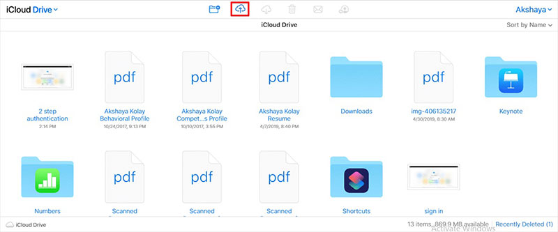 Opción de carga en iCloud Drive