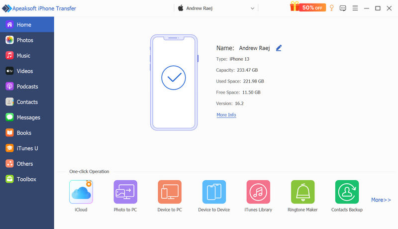 Apeaksoft iPhone Transfer Recognizes Your iPhone