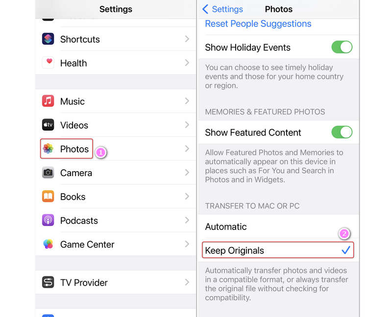 Change Photos Transfer Settings on iPhone