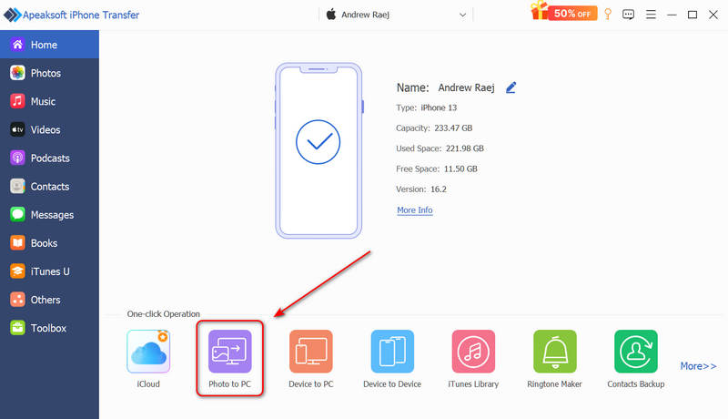 Transfer All Photos from iPhone to Computer with Apeaksoft iPhone Transfer