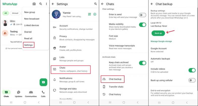 Maak een back-up van WhatsApp op Android.