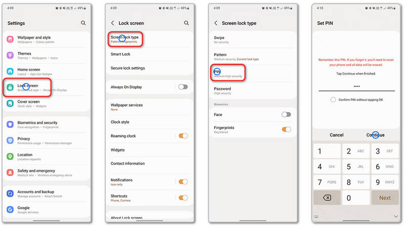 在安卓锁屏上更改 PIN 码