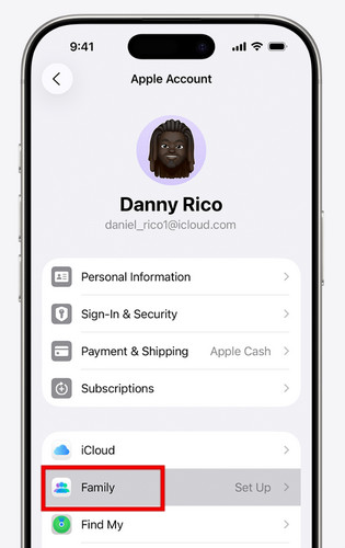 家族の中から子供の名前を選択してください