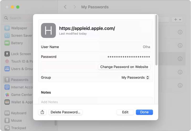 Apple ID 密码 Mac