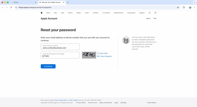 iForgot ウェブサイト