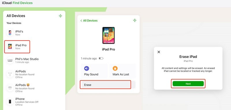 iPad törlése az iCloud.com oldalon