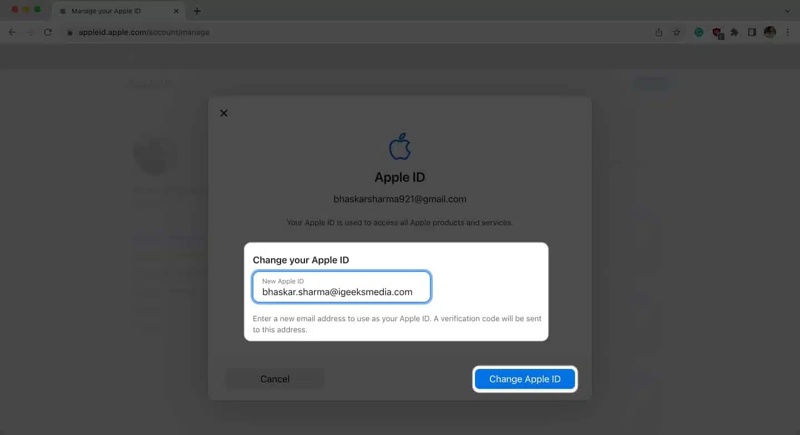 Change Apple ID Online