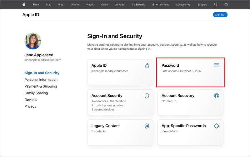 Cambiar la contraseña de Apple ID en línea