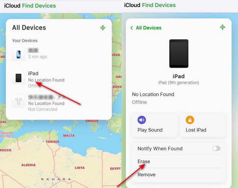 Стереть iPad из iCloud