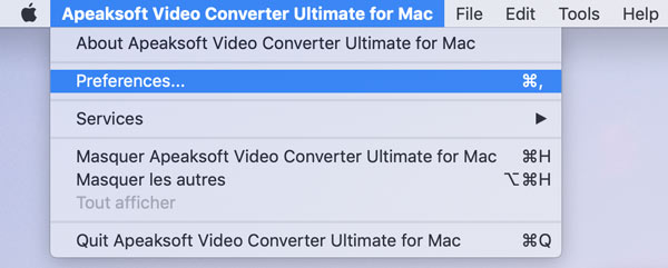 Choisissez les préférences sur Mac