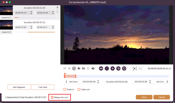 Fusionar video en un archivo en Mac