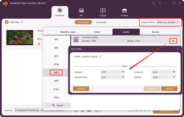Mp4'ü Wav Edit Pofile'a Dönüştür