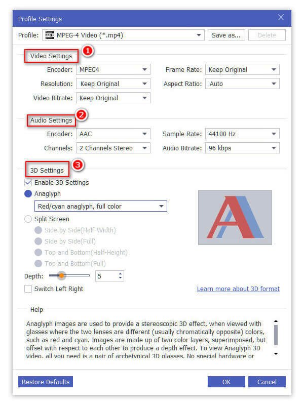 Salida de configuración de perfil