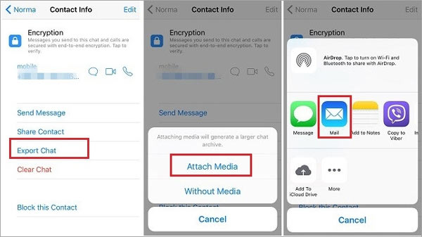 Exporter les discussions WhatsApp par e-mail iPhone