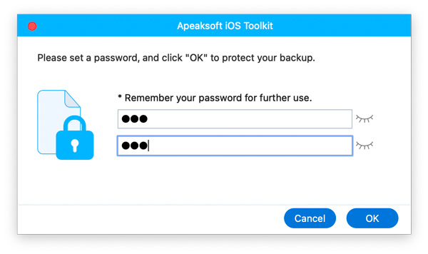 Insira a senha de criptografia de backup