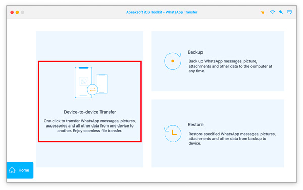 Sélectionnez le transfert d'appareil à appareil