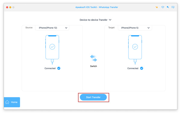 Iniciar Transferencia de Whatsapp de iPhone a iPhone