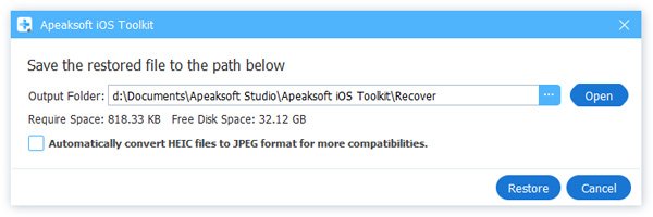 Choose Path to Save Resotred File