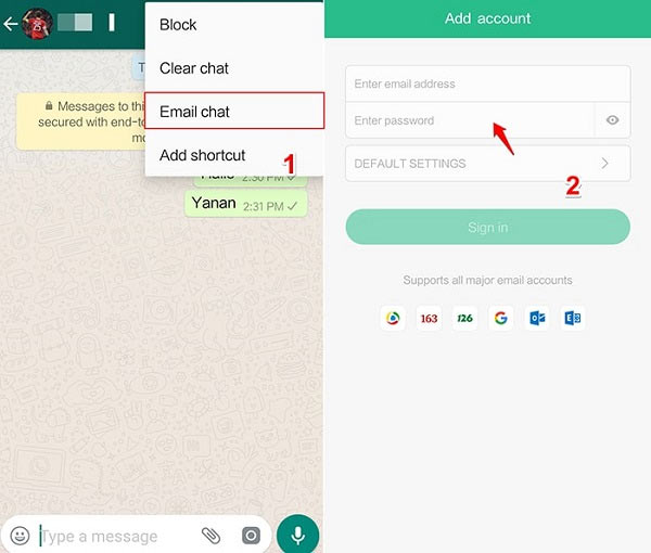 Exportujte WhatsApp Chaty přes e-mail Android