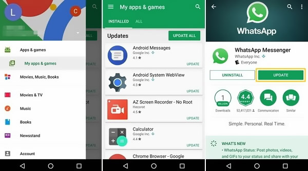 Frissítse a WhatsApp alkalmazást Androidon