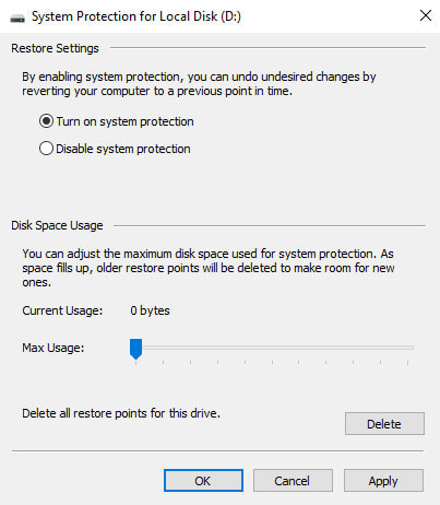 Turn On System Protection